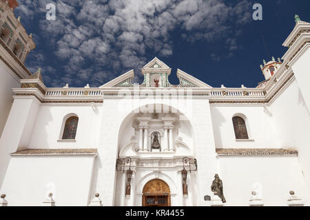 Facade of the Basilica of Our Lady of Copacabana Bolivia Stock Photo