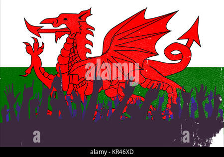 Welsh Flag with Audience Stock Photo