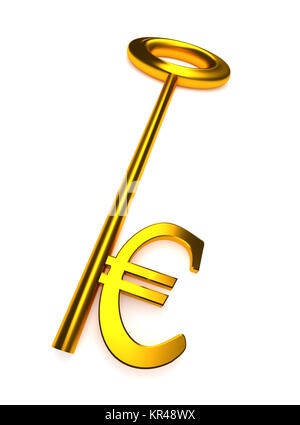 Golden key with euro sign isolated on white background. 3d illustration ...