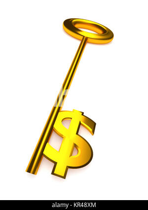 Golden key with a dollar icon, 3d rendering Stock Photo