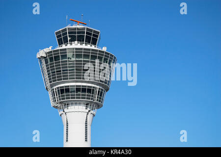 Munich air traffic control tower against clear blue sky Stock Photo