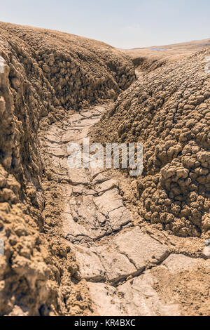 Cracked arid mud earth with large fissures and splits in the earth ...