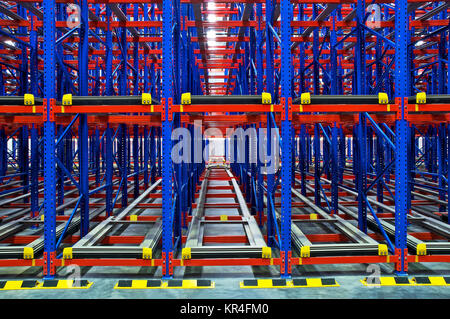 Pallet storage racking system view Inside in warehouse Stock Photo