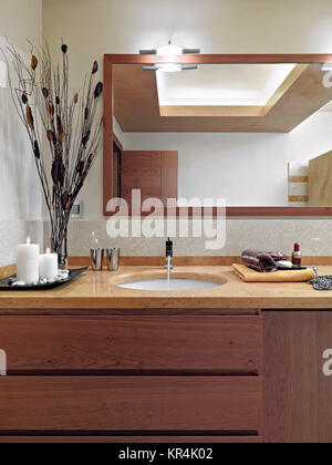 interior view of modern bathroom in foreground the washbasin Stock Photo