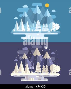 Abstract Winter Landscape by Day and Night Stock Vector