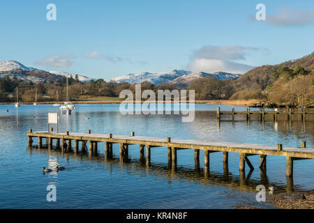 Windermere Lake seen from Waterhead, Ambleside, on a bright sunny winter day Stock Photo