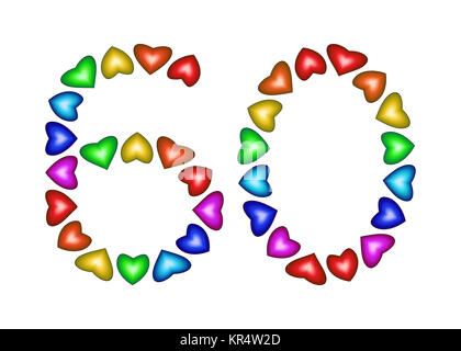 Number 60 made of multicolored hearts Stock Photo