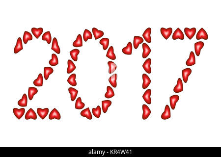 New Year 2017 made from hearts Stock Photo