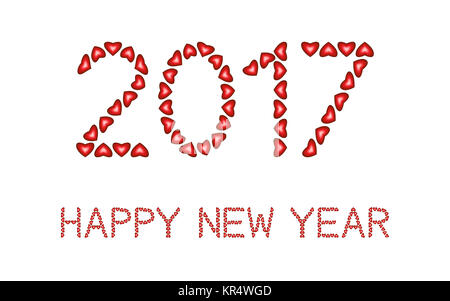 Happy New Year 2017 made from hearts Stock Photo