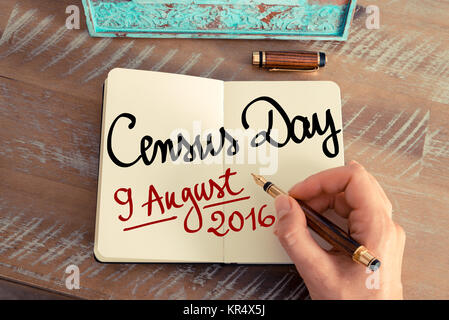 Census Day 9 August 2016, Australia written on notebook page Stock Photo