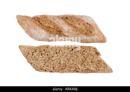 Black small bread cut in half isolated on white Stock Photo