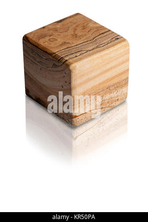 Beige landscape jasper cube with ground reflection on the white background Stock Photo