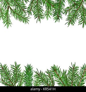 Background with realistic green fir tree branch. Christmas, New Year symbol. Stock Vector