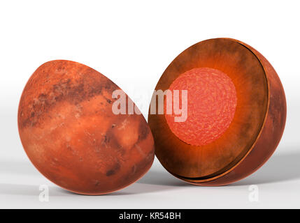 This image represents the internal structure of the Mars planet. It is a realistic 3d rendering