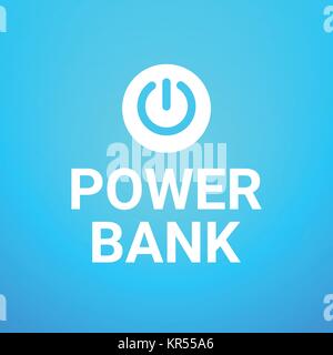 Power Bank Button On Blue Background Concept Of Portable Mobile Charger Device Battery Concept Stock Vector