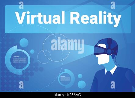 Businessman Wearing 3d Glasses Virtual Reality Background With Copy Space Man In Vr Goggles Concept Stock Vector