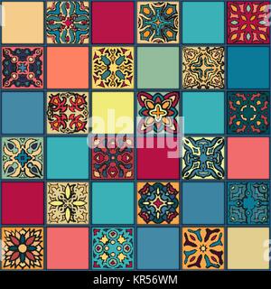 Seamless abstract colorful patchwork pattern from flowers in folk style ...
