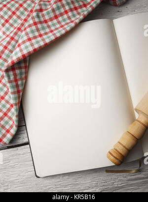 Blank recipe book on wooden table. Stock Photo