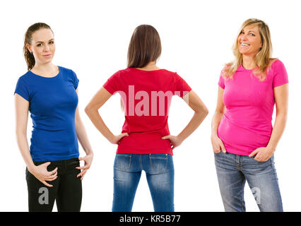 Three women with blank shirts Stock Photo