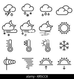 Modern weather icons set. Line vector symbols on white background. Stock Vector