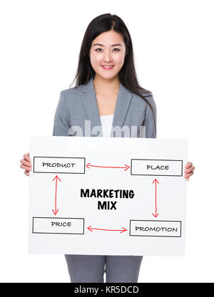 Asian businesswoman holding a board presenting business mix concept Stock Photo