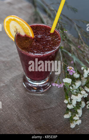 smoothie from blueberry banana and orange juice Stock Photo