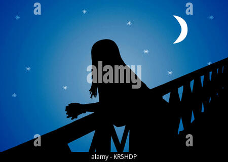 Woman Silhouette on Bridge Stock Photo
