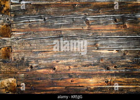 Old natural brown wood wall of log cabin. Wooden textured background pattern. Stock Photo