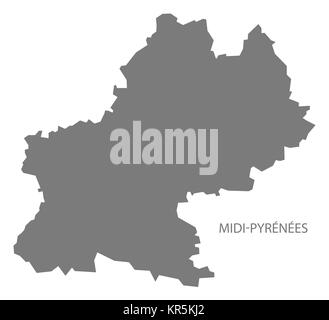 Midi-Pyrenees France Map grey Stock Photo