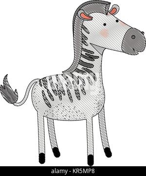 zebra cartoon colored crayon silhouette in white background Stock Vector