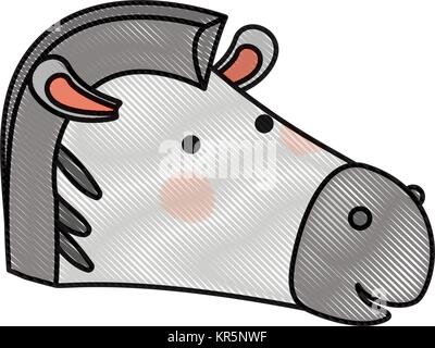 zebra cartoon head in colored crayon silhouette Stock Vector