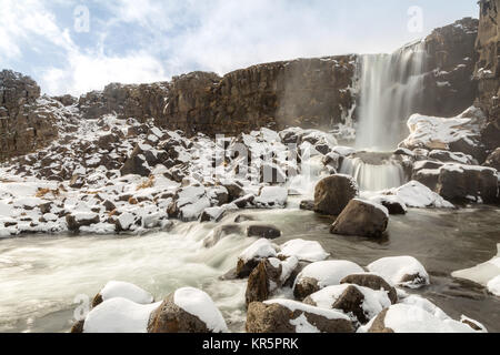 pingvellir Waterfall Iceland Stock Photo