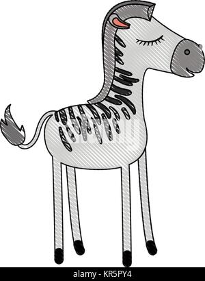 female zebra cartoon with closed eyes expression in colored crayon silhouette Stock Vector