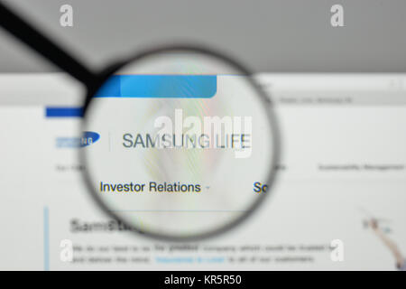 Milan, Italy - November 1, 2017: Samsung Life Insurance logo on the website homepage. Stock Photo