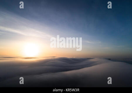 Great Eccleston, UK. 18th Dec, 2017. Sunrise over the Pennines, taken by drone over Great Eccleston. Credit: Russell Millner/Alamy Live News Stock Photo