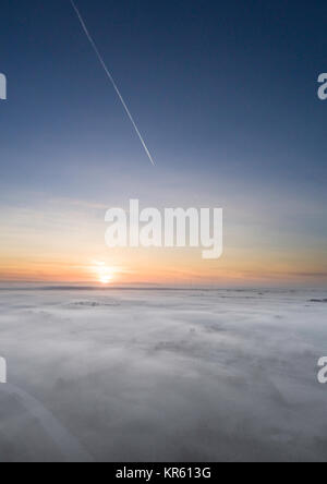 Great Eccleston, UK. 18th Dec, 2017. Sunrise over the Pennines, taken by drone over Great Eccleston. Credit: Russell Millner/Alamy Live News Stock Photo