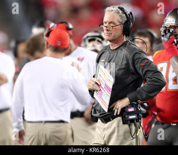 Tampa, Florida, USA. 18th Dec, 2017. MONICA HERNDON | Times.Tampa Bay Buccaneers head coach Dirk Koetter looks on during the second quarter against the Atlanta Falcons in Tampa, Fla. on Monday, Dec. 18, 2017. Credit: Monica Herndon/Tampa Bay Times/ZUMA Wire/Alamy Live News Stock Photo