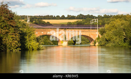 Reading, England, UK - August 29, 2016: A First Great Western Intercity 125 express train at Goring Gap in Berkshire, under new electrification equipm Stock Photo