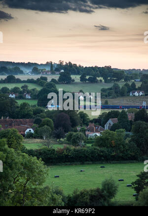 Reading, England, UK - August 29, 2016: A First Great Western Intercity 125 express train at Goring Gap in Berkshire, under new electrification equipm Stock Photo