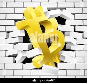 Bitcoin Breaking White Wall Concept Stock Vector