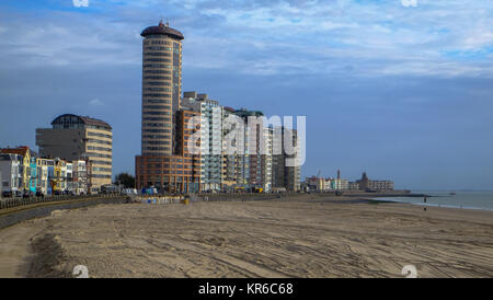 Vlissingen, Zeeland, Holland/Netherlands - October 2017: City beach and huge appartement blocks in the city Stock Photo