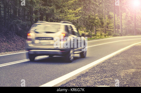 motion blurred highway in forest,hdr effect Stock Photo