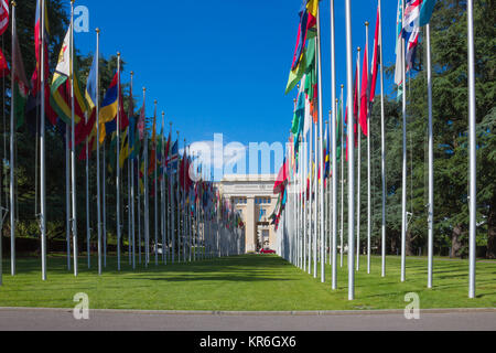 Geneva, Switzerland - June 17, 2016: Gallery of national flags Stock Photo