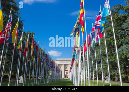 Geneva, Switzerland - June 17, 2016: Gallery of national flags Stock Photo