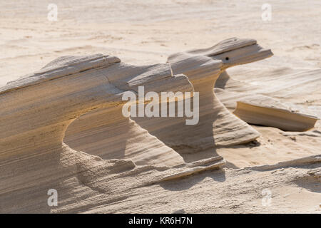 Al Wathba sand stones or Fossil Dunes in the desert of Abu Dhabi, United Arab Emirates, sandstone formations, sculpted by the desert winds Stock Photo