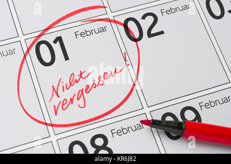calendar with a mark not forget - feb 1 Stock Photo