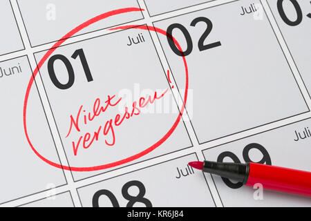 calendar with a mark not forget - july 1 Stock Photo