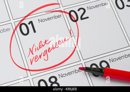 calendar with a mark not forget - november 1 Stock Photo