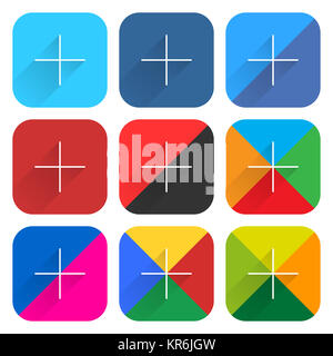 Popular social network web icon set with plus sign Stock Photo