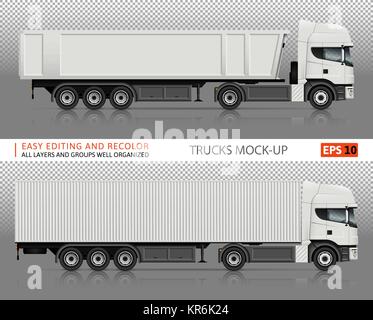 Trucks vector mock-up for advertising, corporate identity. Isolated lorry template on transparent background. Vehicle branding mockup. Stock Vector